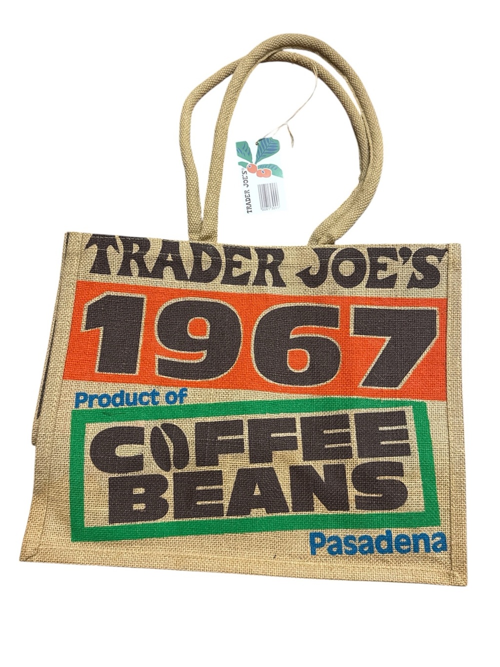 Trader Joe’s 1967 Coffee Beans Jute Tote Bag - Natural/Orange/Green